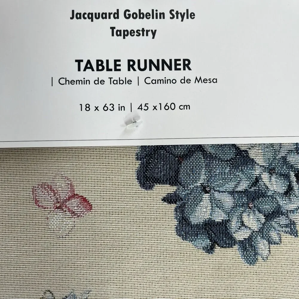 EMME Jacquard Gobelin Tapestry Table Runner 18x63 in Floral Hydrangea Cottage